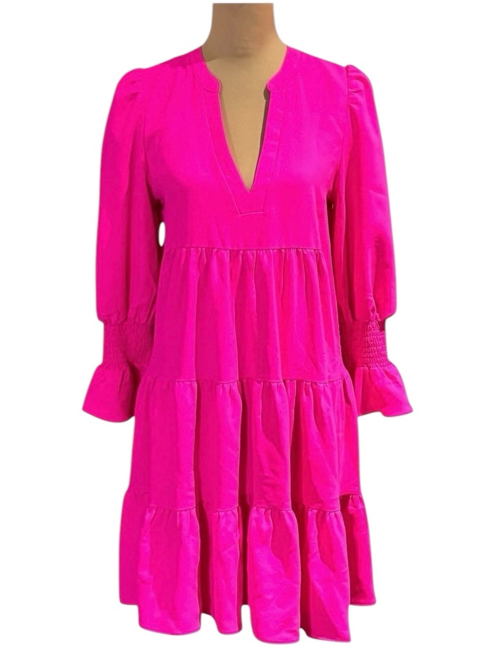 Tuckernuck Pomander Place Tiered Swing Dress Sz S Hot Pink Dopamine Coquette